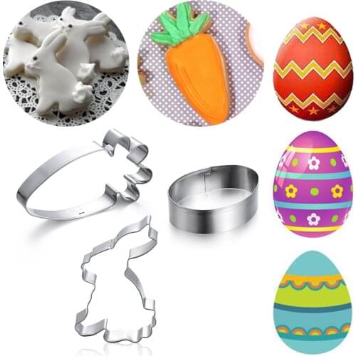 1/3PCS Rabbit Stainless Steel Mold Easter Egg Mold Kitchenware 3D Cookie Cutter DIY Baking Decor Pastry Modelling Tools