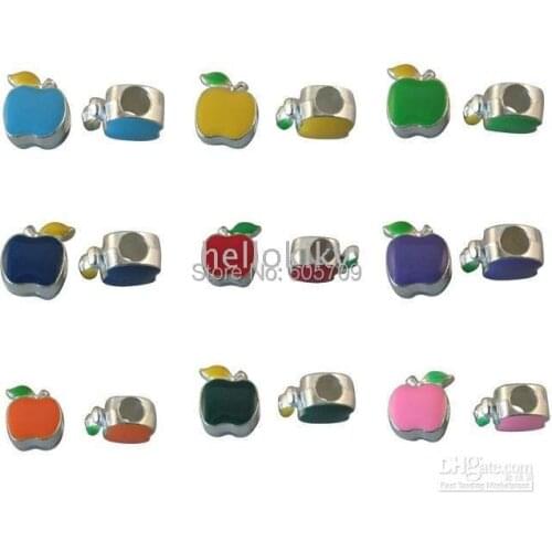 150 MIXED COLOURS ENAMEL APPLE BEADS FIT CHARM BRACELET#19864