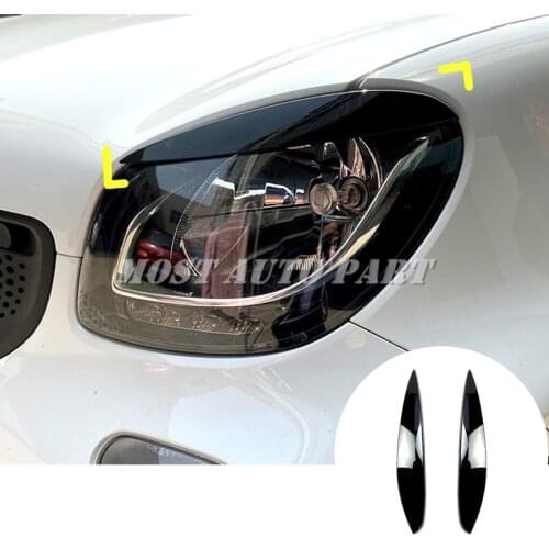 Carbon Fiber Look Black Headlight Eye Lid Eyebrow Cover For Mercedes Benz Smart 453 Fortwo Forfour 2015-2021 2pcs
