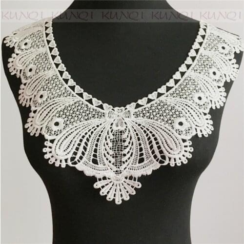 2 Embroidered White Color Lace Neckline Collar Applique Motif Patches Scrapbooking Embossed Sewing Accessories NC04