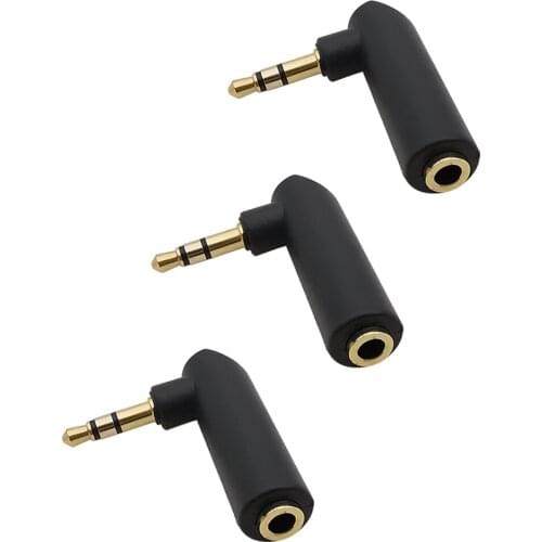3Pcs Gold-Plated 90 Degree Right Angle 3.5mm 3 Pole Male to 3.5 mm Female Connector 3.5 Plug Jack Stereo Audio L Shape Adapter