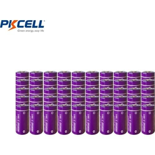 50Pcs PKCELL C size 3.6V ER26500 Lithium Battery 9000Mah Li-SOCl2 Battery C type PLC control lithium batteries High Energy power