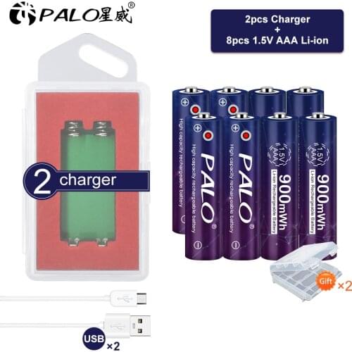 PALO 1.5V 900mWh Rechargeable AAA Battery with USB Charger High Capacity aaa Rechargeable Li-ion Battery for Remote Control Toys