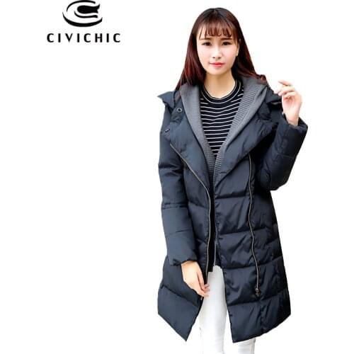 CIVICHIC Hot Trendy Plus Size Woman Thicken Down Jacket Winter Long Loose Warm Coat Detachable Knitted Cap Eiderdown Parka DC566