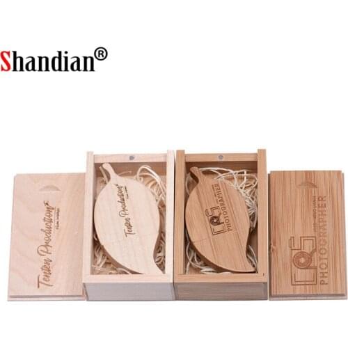 SHANGDIAN (free logo) wooden USB flash drive creative gift customized LOGO Leaves u disk bamboo pendrive 4GB 8GB 16GB 32GB