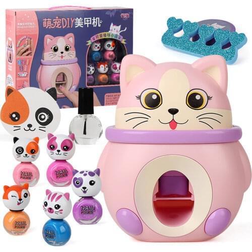 Kid DIY Nail Art Set Princess Pretend Play Toy Nail Polish Top Coat 3D Nail Sticker Nail Stamper Device Washable Nail Kits