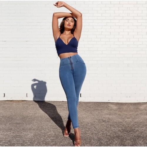 Melody Wear Elastic High Waisted Jeans Stretch Blue Jeans Womens New Fashion Vintage Clothes Jegging For Girls 2021