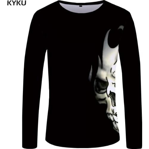 KYKU Skull Long Sleeve T Shirt Women Black Tshirt Punk Rock Clothes Devil 3d T-shirt Print Hip Hop Womens Clothing Summer Tops