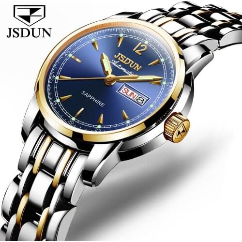JSDUN Fashion Women business watch automatic mechanical womans watch blue ladies watch women designer watches luxury watch brand