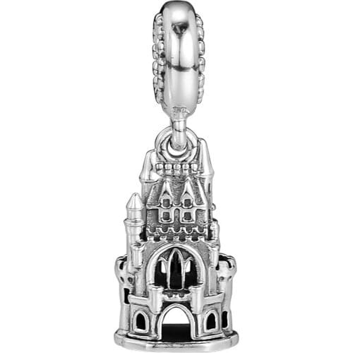 Regal Castle Dangle Charm Clear CZ Vintage Beads silver 925 original Fits European Woman Bracelets DIY Beads For Jewelry Making