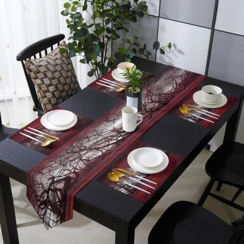 Red Trees Starry Sky Forest Table Runner Placemats Set for Home Kitchen Dining Table Wedding Party Holiday Dinner Decoration