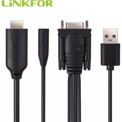 LiNKFOR HDMI TO VGA adapter With 3.5mm Audio Cord Female 3.5mm HDMI Male to VGA Male Active Video Converter For PS4 PS3 PC
