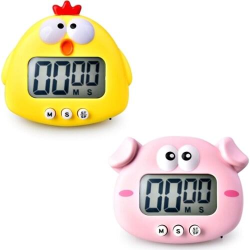 Cute Cartoon Chicken Pig Electronic LCD Digital Countdown Kitchen Timer Cooking Baking Helper Reminder Tool