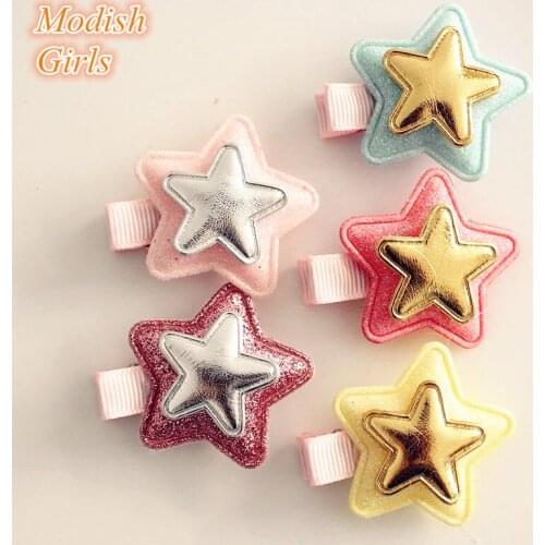 Modish Girls Wholesale 20pcs/lot PU Leather Bestseller Glitter Felt Hair Clip Shining Barrette Double Layer Stars Design Hairpin