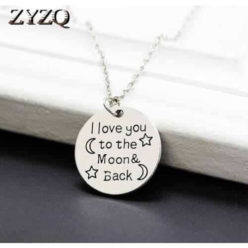 ZYZQ Trendy Classic Round Metal Slice Pendant Necklace With Sweety Love Letter Engraved Accessories Necklace Wholesale Lots&Bulk