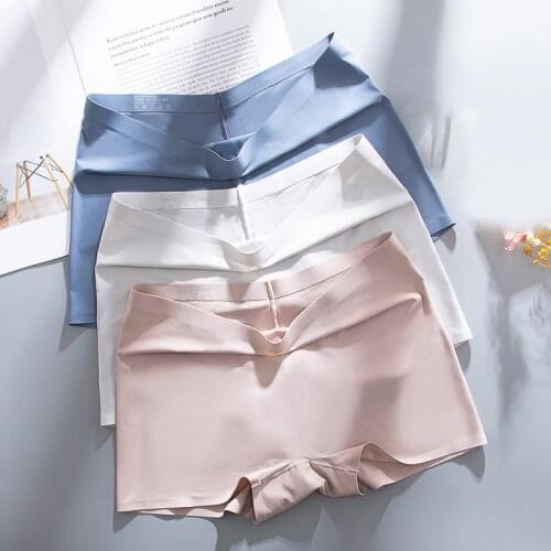 Fashion Women Safety Pants Female Solid Color Intimates Briefs Ice Silk Safety Shorts Seamless Underwear Ladies Boxer Briefs