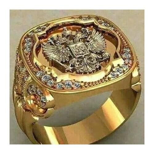 Mens Fashion 18K Gold Color Ring Luxury Domineering Carved Diamond Ring Wedding Engagement Ring Party Jewelry Size 6-13