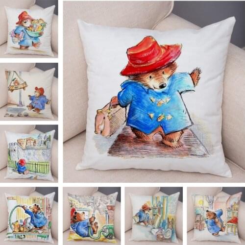 Soft Plush United Kingdom Cartoon Bear Cushion Cover for Sofa Children Room Decor Cute Animal Pillowcase 45x45cm Pillow Case