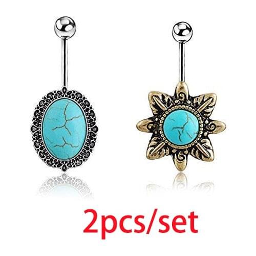 2pcs Dangle Belly Button Rings Dangle Drop Synthetic Set Surgical Steel Barbell