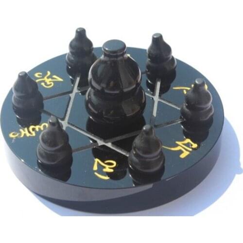 Natural Obsidian gourd CRYSTAL Seven star array HEALING+obsidian standing