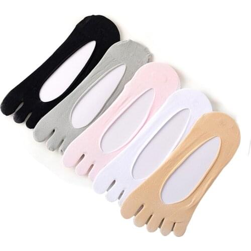 Thin Casual Five-finger Summer Sexy Cotton Boat Silicone Invisible No Show Socks Non-slip Women Short Low Slippers Socks Female