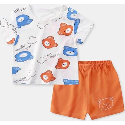 Newest 6M-4T Kids Clothes Suit Cotton Baby Boy Girl Short Sleeve Clothes Summer Soft Toddler Girls Boys Outfits 2pc Tops+Pants