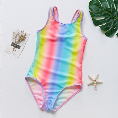 New 8~16Y Toddler Baby Girls Rainbow Swimsuit One Piece Children Swimwear Girls Swimming Outfits High Quality Kids Beach Wear