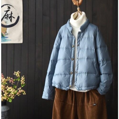 2020 Autumn Winter Women Ultra Light White Duck Down Parkas Single Breasted Stand Collar Warm Female Short Coats Puffer Jackets