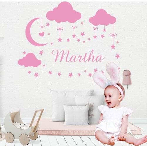 Personalized Custom Name Vinyl Wall Sticker Cloud Moon Star For Kids Babys Rooms Girls Bedroom Decoration Removable Wall Decals