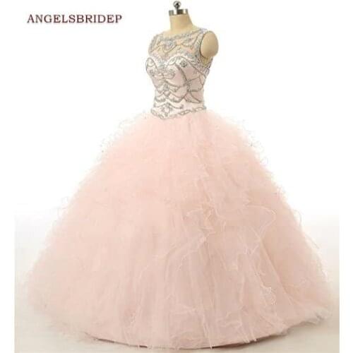 ANGELSBRIDEP Sheer Neck Quinceanera Dresses 15 Party Gowns Sparkly Beading Vestidos De 15 Anos Vintage Birthday Gowns