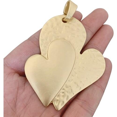 1 x Large Double Hearts Matt Gold Charms Pendants for Necklace Jewelry Making Accessories 78x54mm