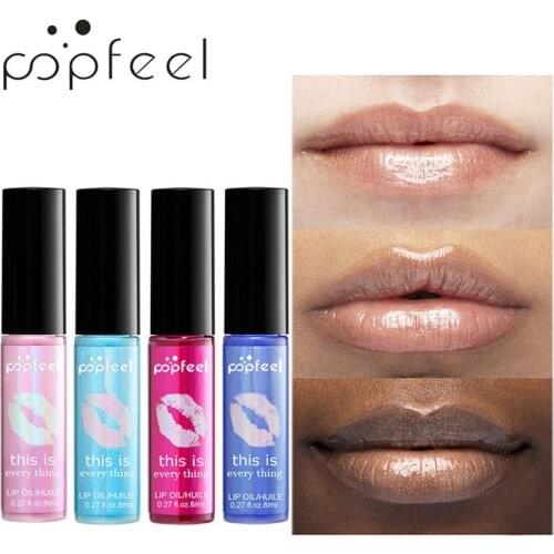 POPFEEL 1Pc Moisturizing Liquid Lipstick Lasting Pearl Polarize Transparent Lip Oil 8ml Moisturizing Waterproof Makeup Lip Blam