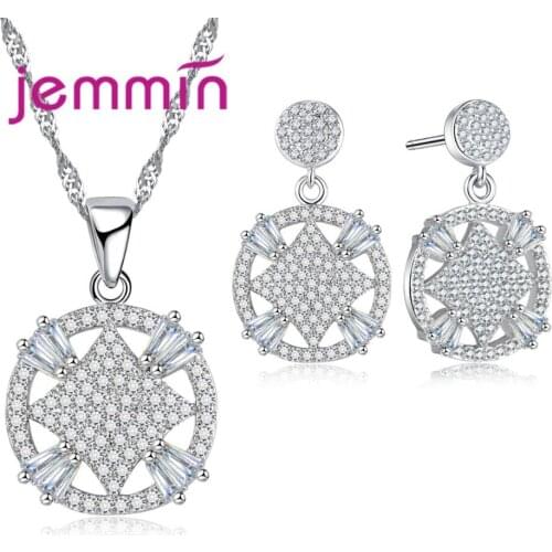 Retro Luxury Hollow Out Sterling Silver Pendant Necklace Earrings Set For Female Bridal Wedding Jewelry Sets For Brides