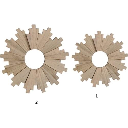 Sun Ring Wooden Mirror Frame Pendant Background Corridor Porch Ornament Mirror Wall Hanging Round Mirror Frame Home Dec