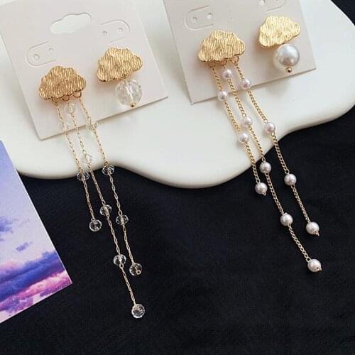 Timlee E302 New Temperamental Cloud Imitation Pearl Asymmetric Alloy Long Drop Earrings Originality Jewelry Wholesale