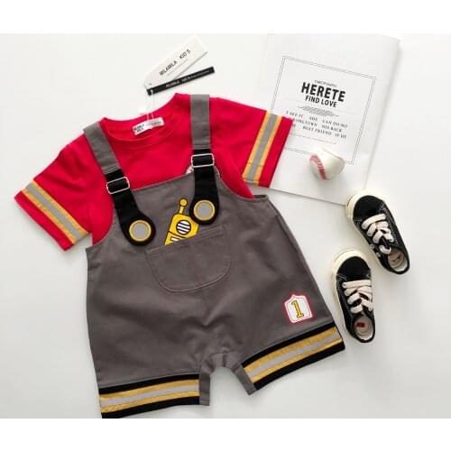 Tonytaobaby Summer New Style Small Firefighters Reflective Set Cartoon Suit Boys Clothes