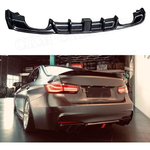 Carbon Fiber Rear Bumper Lip Diffuser With LED Light For BMW F30 F35 320i 328i 335i M Sport 2012-2018 Four Outlet Exhaust Guard