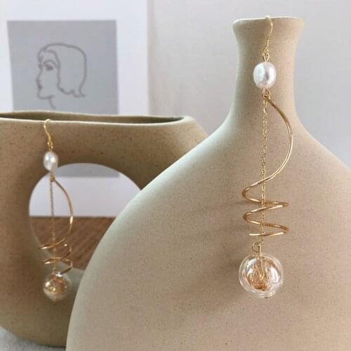 Original Retro Spiral Glass Ball Dangle Earrings For Women 2021 Fairy Bubble Imitation Pearl Super Long Korean Earrings Jewelry