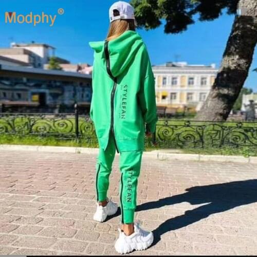 Ladies Suit Back Zipper Hoodie + Pants Autumn Winter Alphabet Sportswear Pullover Hip-Hop Casual Running Two-Piece Women Set