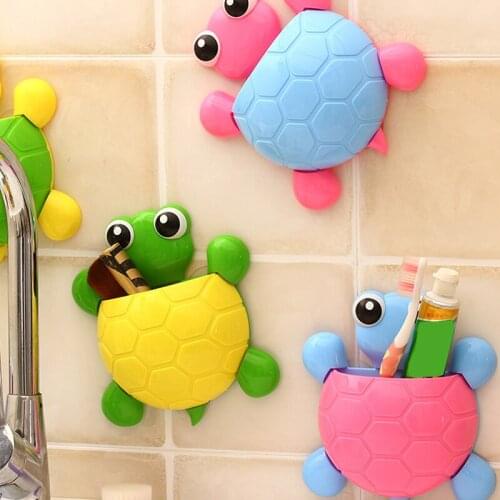 1Pcs Cartoon Sucker Hook Toothbrush Holder Kid Cute Tortoise Wall Mount Toothpaste Holding Bathroom Accessories Tool