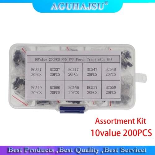 10value 200PCS BC337 BC327 2N3904 2N3906 2N2222 2N2907 S8050 S8550 A1015 C1815 Transistor Assortment Kit Transistors Box Package