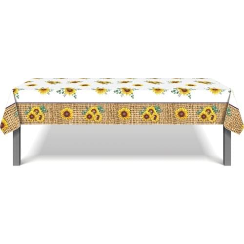 130*220cm PE Sweet Yellow Sunflowers Flowers Birthday Party Theme Tablecovers Festival Disposable Tablecloth Party Decoration