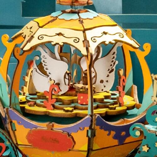 3D Wooden Puzzles, DIY Pumpkin Carriage Music Box Fun and Educational Model Toys, Great Birthday Gift for Kids Boys and Girls