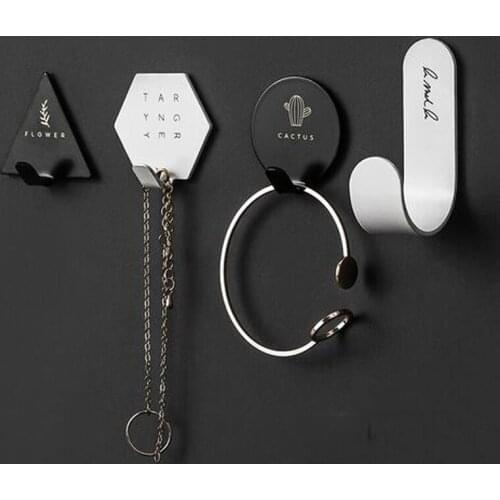 4pcs Nordic geometric hooks, kitchen non-perforated iron art sticky hooks, bathroom wall hooks, door back coat hooks