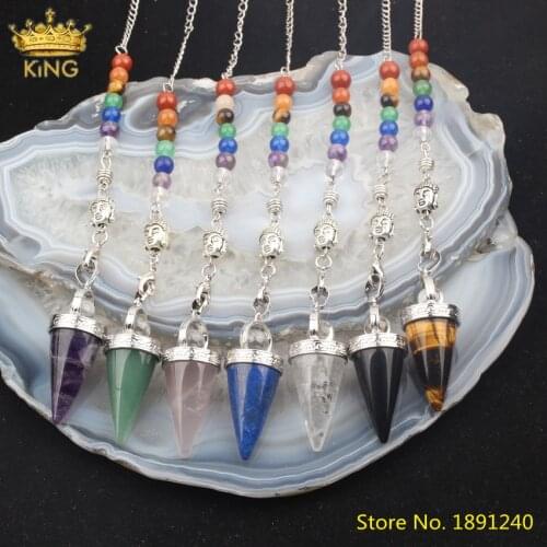 5pcs Reiki Chakra Healing Beads Pendulum Chains,Natural Amethysts Quartz Pyramid Beads Pendulum Pendant For DIY Jewelry Making