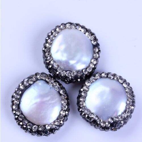 Charms natural white round freshwater pearl jewelry pave rhinestone connector pendant handmade jewelry materials