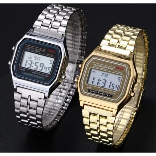 Women Unisex Watch Gold Silver Black Vintage LED Digital Sports Military Wristwatches Electronic Digital Men Present Gift Male