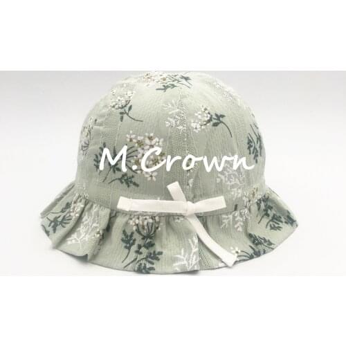 Kids Girls Printed 100% Cotton Bucket Cap With Wrinkle Brim