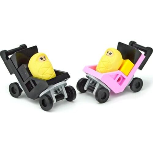 DIY Baby Figures Stroller Building Blocks City MOC Toy Cute Baby Carriage Car Accessories Creator Assemble Bricks For Kids