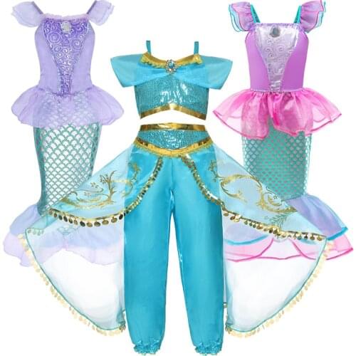 Girls Arab Princess Mermaid Dress Child Cosplay Jasmine Mermaid Costume Girl Birthday Party Christmas Costume Fantasy